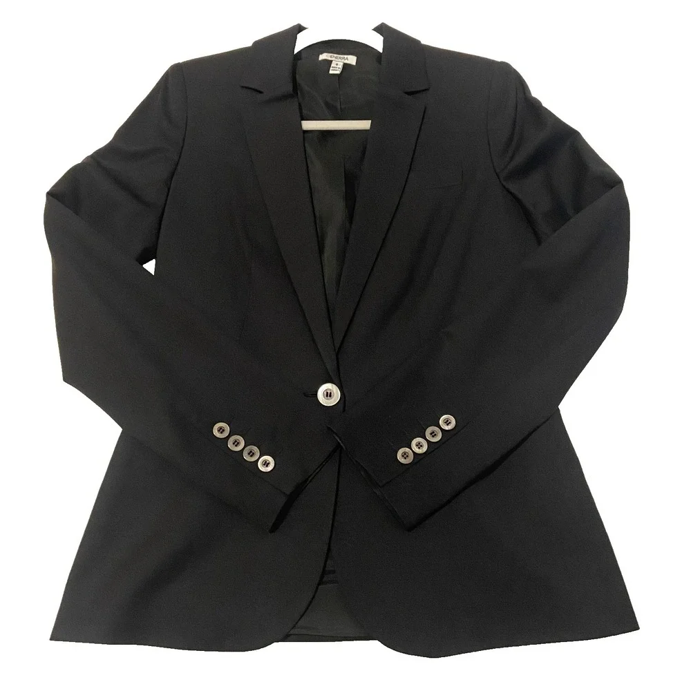 GENERRA Women's 100% Wool Black One‑Button Blazer Dress Jacket Size 6